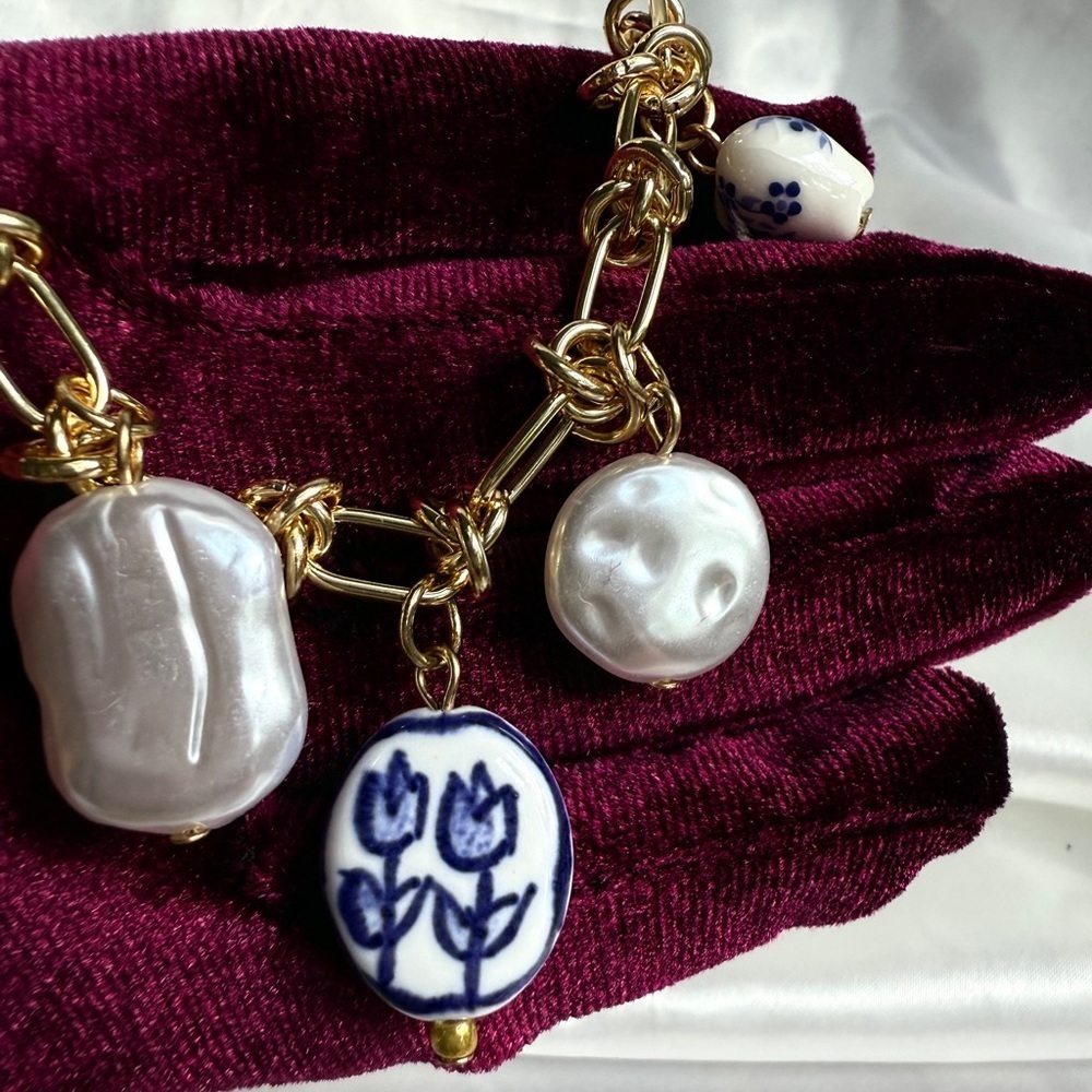 Summertime Gold and Blue Charm Necklace - Picture 5 of 16